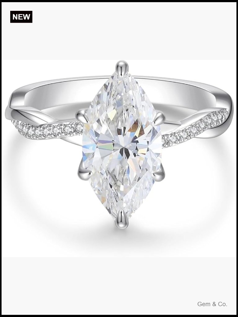 4ct Marquise Moissanite Engagement Ring Wedding Band 14k White Gold Plated Size
